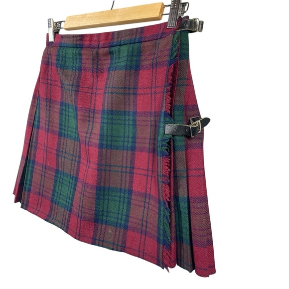 Vintage Moffat Weavers Scotland Plaid Tartan Kilt Skirt UK 14 Wrap Buckle Wool - Picture 2 of 13